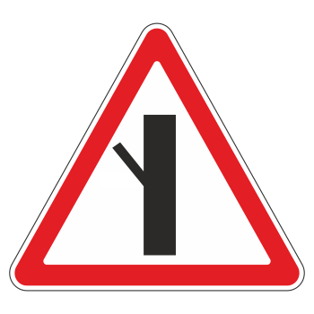 Дорожный знак 2.3.5 «Примыкание второстепенной дороги слева» (металл 0,8 мм, I типоразмер: сторона 700 мм, С/О пленка: тип Б высокоинтенсивная)